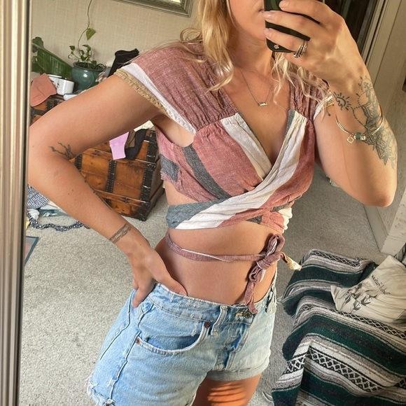 Free People Rustic Boho Linen Oberoi Wrap Crop Top - Picture 5 of 14